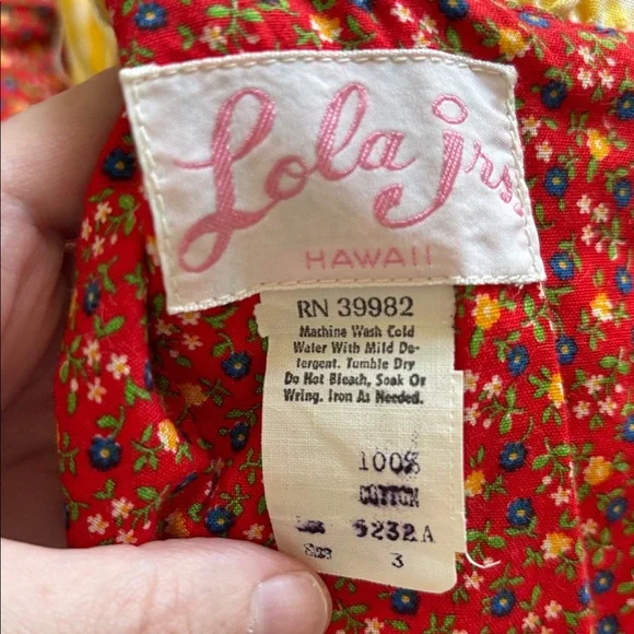 Lola Juniors 3 Vintage Ruffle Gingham Floral Red and Yellow Sleeveless Dress 70s - Picture 7 of 8